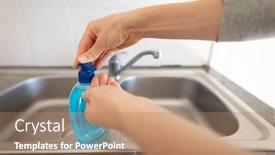  Presentation with social distancing - Slide set with hands-of-a-caucasian-woman background and a coral colored foreground