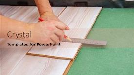  Presentation with contractor - PPT theme featuring hands-of-a-contractor-measuring background and a coral colored foreground