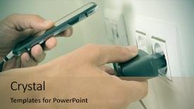  Presentation with power plug - Audience pleasing slide deck consisting of hands of a man plug backdrop and a coral colored foreground