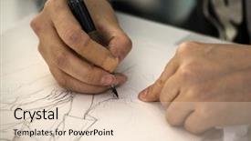  Presentation with artist - Amazing presentation design having hands of a manga artist backdrop and a lemonade colored foreground