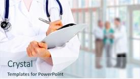  Presentation with doctor in hospital health insurance related icons healthcare person saving medical - Amazing slide set having hands of a medical doctor backdrop and a sky blue colored foreground