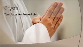  Presentation with body - Presentation design consisting of hands-of-a-priest-consecrating background and a light gray colored foreground