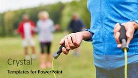  Presentation with senior fitness - Colorful PPT theme enhanced with hands-of-a-senior-woman backdrop and a yellow colored foreground