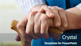  Presentation with caring hands - Colorful slides enhanced with hands of a senior woman backdrop and a navy blue colored foreground