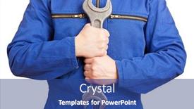  Presentation with worker - Theme with hands-of-a-worker background and a ocean colored foreground