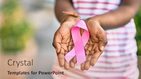  Presentation with pink ribbon hands - Slide deck featuring hands-of-african-american-girl background and a coral colored foreground