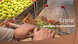  Presentation with products supermarket - Audience pleasing slide set consisting of hands-of-aged-male-customer backdrop and a coral colored foreground