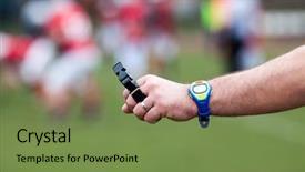  Presentation with football referee - Colorful PPT layouts enhanced with hands of american football backdrop and a tawny brown colored foreground