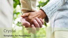  Presentation with walk - Presentation theme having hands of amorous senior couple during walk in natural environment background and a soft green colored foreground
