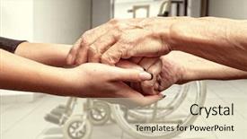  Presentation with elderly - Presentation featuring hands of an elderly man background and a soft green colored foreground