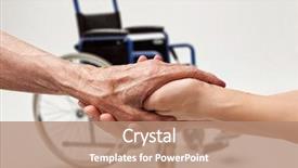  Presentation with elderly care helping hands - Colorful slides enhanced with hands of an elderly man backdrop and a  colored foreground