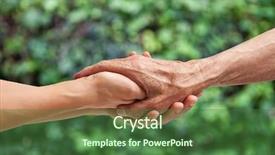  Presentation with elderly care helping hands - PPT layouts featuring hands of an elderly senior background and a forest green colored foreground