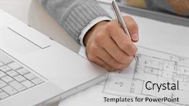  Presentation with blueprint - Slides consisting of hands of architect drawing blueprint background and a light gray colored foreground