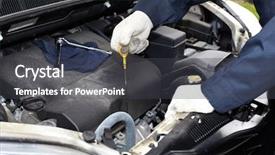  Presentation with mechanic repair - Beautiful slide set featuring hands of auto mechanic oil backdrop and a dark gray colored foreground