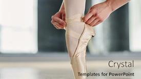  Presentation with ballerina - PPT theme enhanced with hands-of-ballerina-tying-silk background and a mint green colored foreground