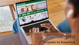  Presentation with online shopping store - Slides having hands-of-black-woman-using and a  colored foreground