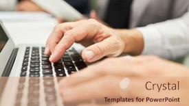  Presentation with programming - Slides with hands-of-business-man-programming background and a coral colored foreground