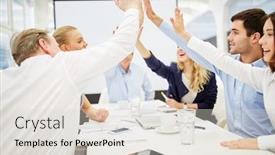  Presentation with give - Slide deck featuring hands-of-business-people-give background and a lemonade colored foreground