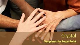  Presentation with symbol - Presentation enhanced with hands-of-business-people-stacked background and a  colored foreground