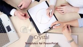  Presentation with meeting table - Slides having hands of business people at the table at the meeting in the office top view background and a lemonade colored foreground