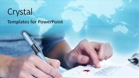  Presentation with business calculator - Amazing slide deck having business people with calculator collage backdrop and a arctic colored foreground