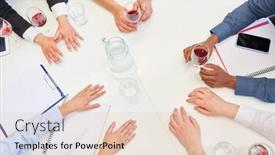  Presentation with negotiation - Cool new slide set with hands-of-business-people backdrop and a lemonade colored foreground