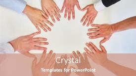  Presentation with team hands - Colorful PPT theme enhanced with hands-of-business-people backdrop and a coral colored foreground