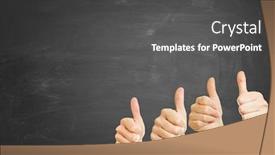  Presentation with team hands - Theme having hands-of-business-team background and a dark gray colored foreground