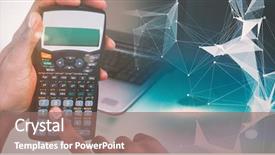  Presentation with calculator - Audience pleasing PPT theme consisting of hands of businessman using calculator backdrop and a coral colored foreground