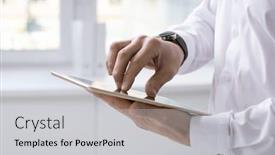  Presentation with digital project - Cool new PPT theme with hands-of-businessman-with-digital backdrop and a light gray colored foreground