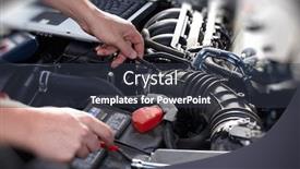  Presentation with garage car - Beautiful theme featuring hands of car mechanic with wrench in garage backdrop and a tawny brown colored foreground