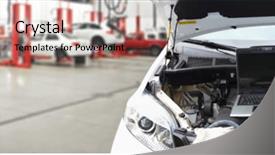  Presentation with garage car - Slide deck featuring hands of car mechanic background and a coral colored foreground