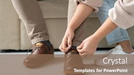  Presentation with tie shoelaces - Presentation theme featuring hands-of-careful-woman-helping background and a violet colored foreground