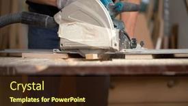  Presentation with carpenter - Colorful presentation theme enhanced with hands-of-carpenter-male-sawing backdrop and a tawny brown colored foreground