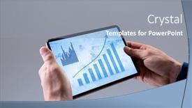  Presentation with using digital tablet - Slides consisting of hands-of-caucasian-businessman-using background and a gray colored foreground