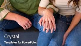  Presentation with holding hands - PPT theme having hands-of-caucasian-couple-sitting background and a ocean colored foreground