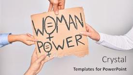  Presentation with women rights - Audience pleasing presentation design consisting of hands-of-caucasian-people-asking backdrop and a light gray colored foreground