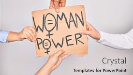  Presentation with women rights - Slides having hands-of-caucasian-people-asking background and a light gray colored foreground