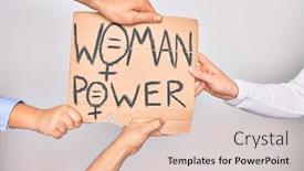  Presentation with women rights - Slide deck consisting of hands-of-caucasian-people-asking background and a lemonade colored foreground