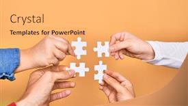  Presentation with connecting people - Cool new presentation theme with hands-of-caucasian-young-people backdrop and a light gray colored foreground