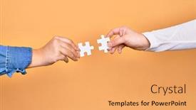  Presentation with connecting people - Audience pleasing PPT theme consisting of hands-of-caucasian-young-people backdrop and a yellow colored foreground