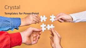  Presentation with connecting people - Presentation theme featuring hands-of-caucasian-young-people background and a yellow colored foreground