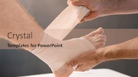  Presentation with medical procedure - Presentation design with hands-of-clinician-wrapping-foot background and a coral colored foreground