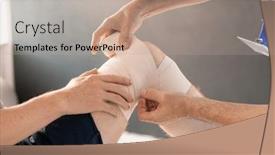  Presentation with medical training - Colorful PPT theme enhanced with hands-of-clinician-wrapping-right backdrop and a coral colored foreground