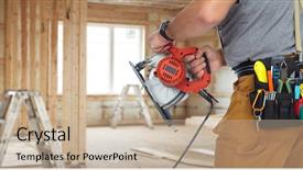  Presentation with builder - Audience pleasing presentation theme consisting of hands of construction builder backdrop and a  colored foreground