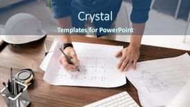  Presentation with crayon - Amazing PPT theme having hands-of-contemporary-architect backdrop and a ocean colored foreground