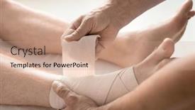  Presentation with medical procedure - Colorful presentation theme enhanced with hands-of-contemporary-clinician-wrapping backdrop and a coral colored foreground