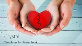  Presentation with broken heart - Amazing presentation theme having hands of couple holding broken heart against wooden plank background backdrop and a sky blue colored foreground