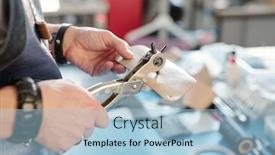  Presentation with craftsman - Beautiful PPT theme featuring hands-of-craftsman-in-apron backdrop and a light blue colored foreground