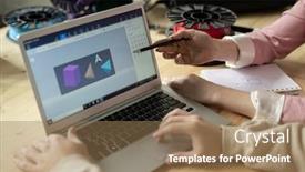  Presentation with discussion - PPT theme consisting of hands-of-creative-designers background and a coral colored foreground